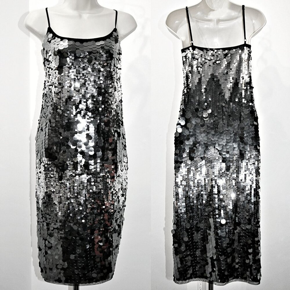 Avec Les Filles Spaghetti Strap Sparkling Sequin Paillette Party Dress sz 12